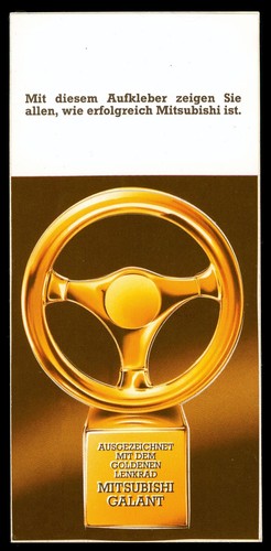 Werbe Aufkleber Mitsubishi Galant Goldenes Lenkrad  8x16cm Vintage 80er Auto KFZ