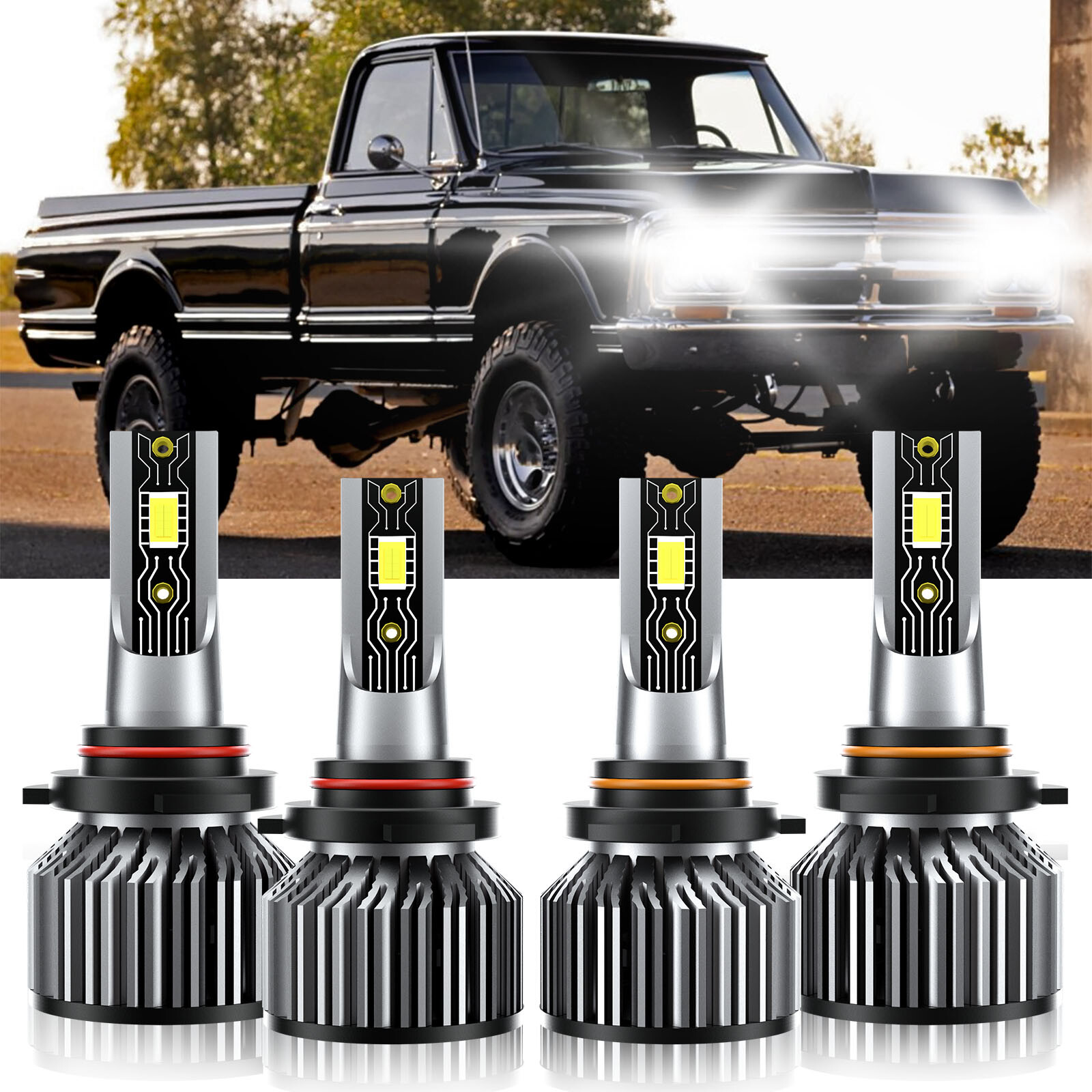 For GMC K2500 1988-2000 LED Headlight Bulb High Low Beam Kit White 9005+9006