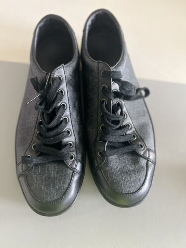 Gucci Micro Guccissima 233334 Men's Black Leather Web Sneakers Size - US 9.5