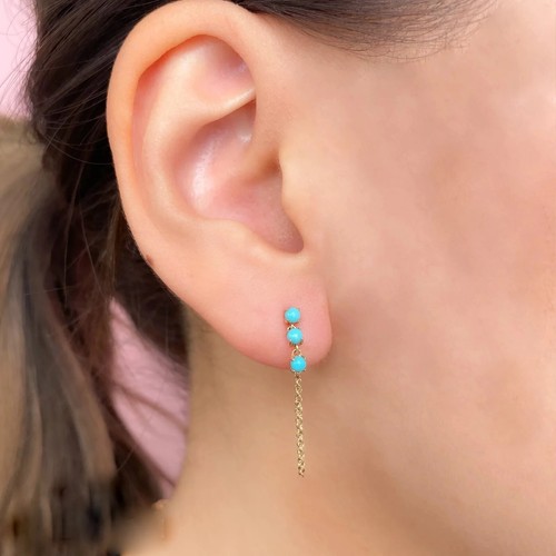 Pendientes de cadena turquesa de oro amarillo macizo de 14K de 0,55 quilates - Imagen 2 de 4