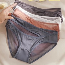 6 Packs Lot Womens Ladies Underwear Sheer Satin Panties Sheer Back French Briefs