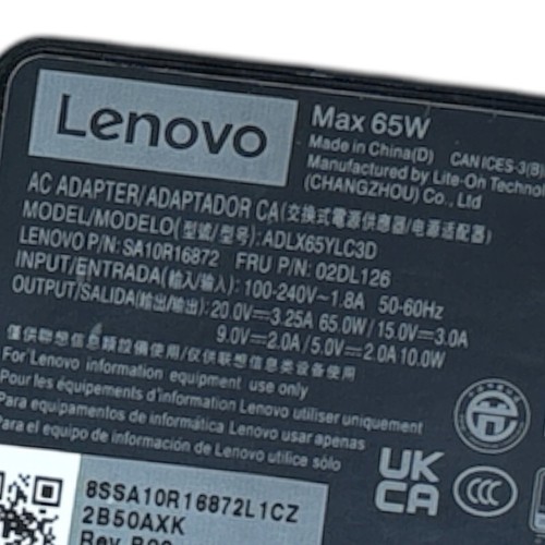 Genuine Lenovo Laptop Charger AC Power Adapter USB-C Type C Tip 20V 3.25A 65W - Picture 3 of 4