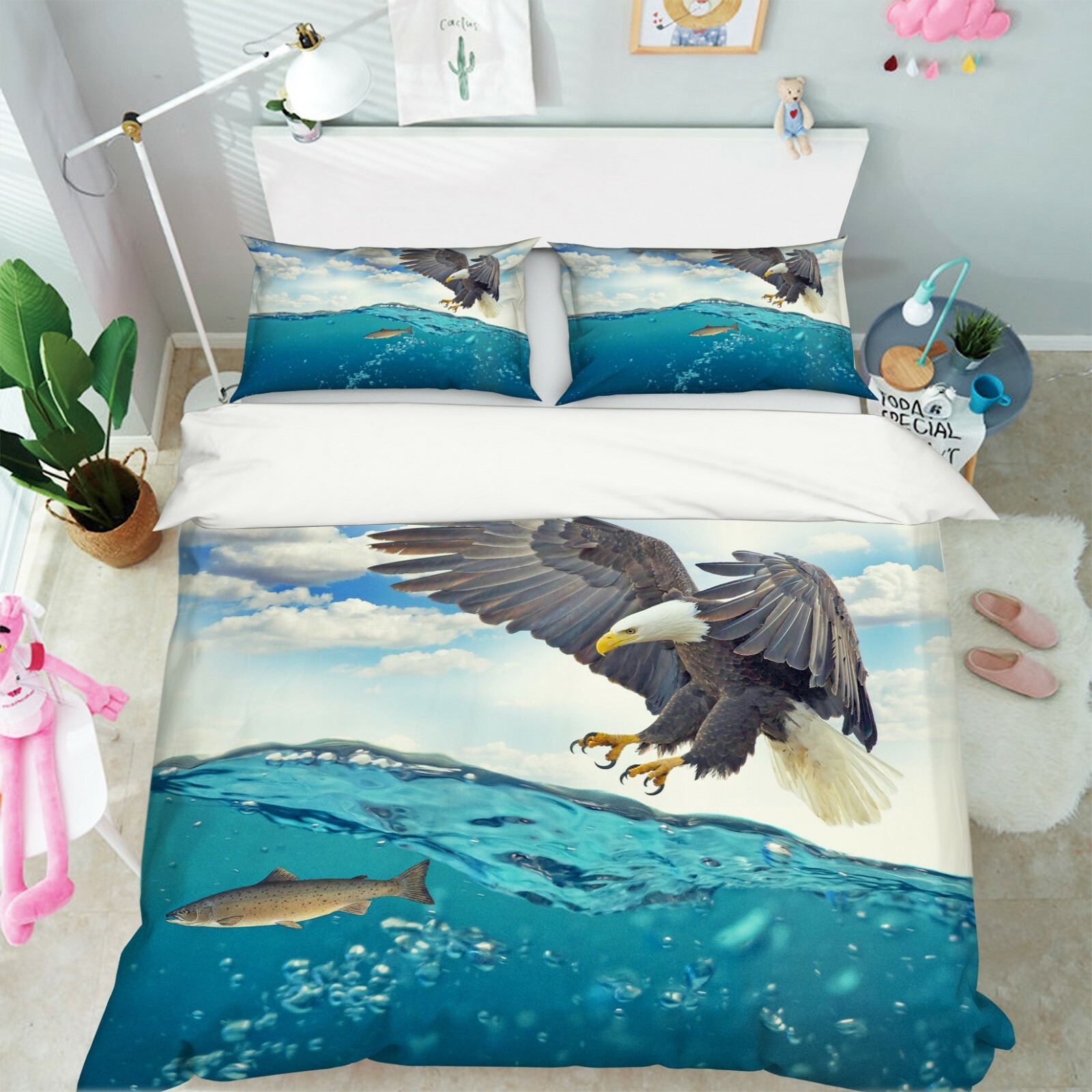3D Ocean Eagle Fishing R792 Animal Bed Pillowcases Quilt Duvet Cover Queen Kay Natychmiastowa dostawa najnowszych prac