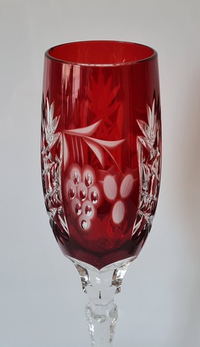 AJKA MARSALA RUBY RED LEAD CRYSTAL CHAMPAGNE FLUTE GLASS, MARKED - Picture 3 of 7