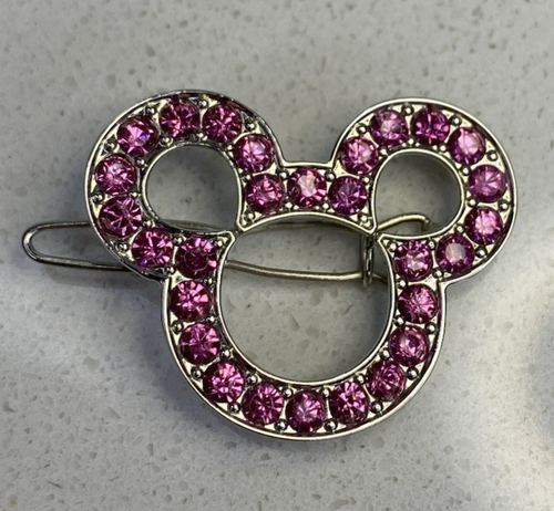 Disney Mickey Mouse Pink Rhinestone Hair Clip Barrette Signed - Picture 3 of 12