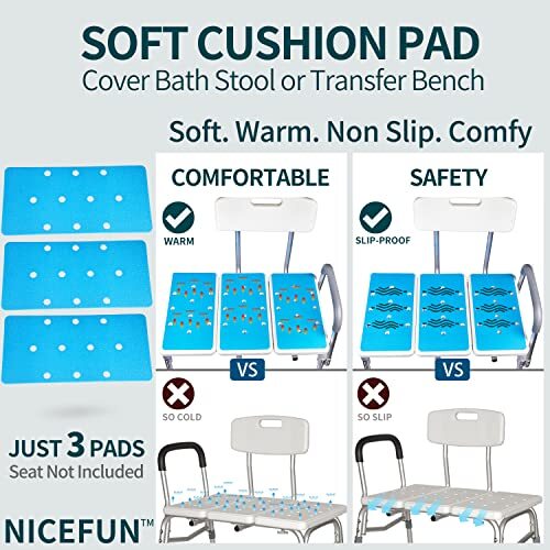 3 PCS Bathtub Transfer Bench Cushions with Adhesive Backing, Shower