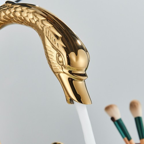 Gold Swan Bathroom Sink Faucet 3 Holes Dual Handle Basin Mixer Taps Deck Mounted - Picture 5 of 11
