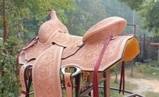 15" Western Natural Leather Down Roper Ranch Saddle With Hard Seat.