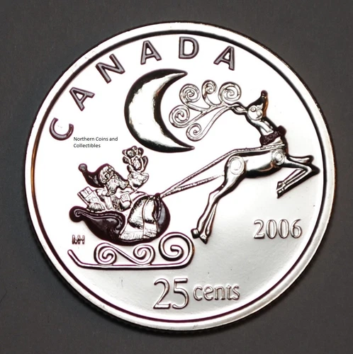 Canada 2006 P Santa in Sleigh BU Colored 25 cent Canadian Coloured Quarter UNC