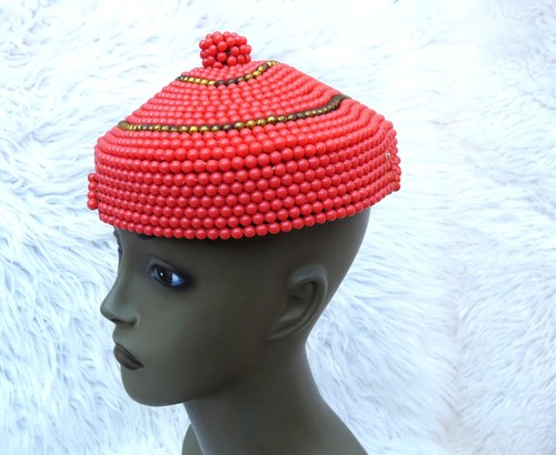 Liquidación Nigeriana Edo Ibo Coral Corona Gorra Boda Fiesta Nupcial Cuentas Edo Sombrero - Imagen 5 de 27