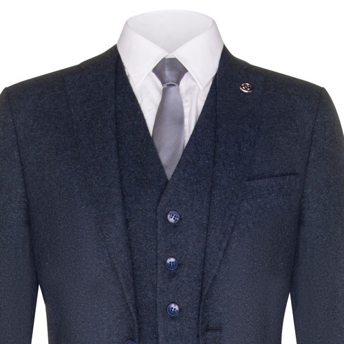 Traje para hombre azul marino de 3 piezas lana tweed década de 1920 ciegas pico clásico a medida - Imagen 3 de 8