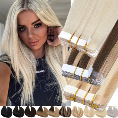 CLEARANCE 100G 100% Real Remy Tape In Human Hair Extensions Full Head Highlight