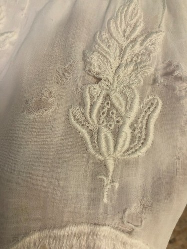 Antique Edwardian White Embroidered Cotton Tiered Lace 26" Waist Petticoat Skirt - Picture 15 of 18