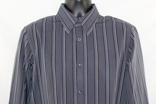 Hugo Boss Large Striped Blue Multi Color Pointed Collar Long Sleeve Dress Shirt - Picture 9 of 12