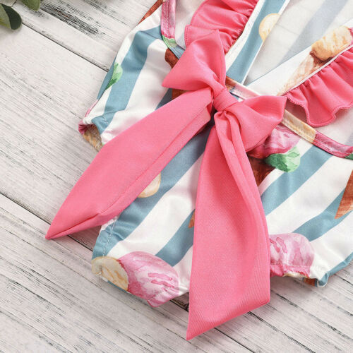 Toddler Kid Baby Girl Swimwear Ruffle Stripe Bow Bikini Swimsuit Swimming Clothe - Picture 9 of 14