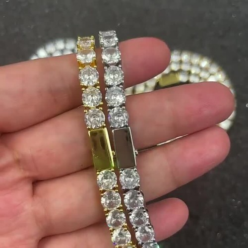 Hip Hop Mens Tennis Bracelet Ice Out Gold Silver Chain Bling CZ Crystal Gift - Video 1 of 1