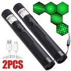 2x Usb Rechargeable Green Laser Pointer Pen 532nm Star Beam Light 1mw