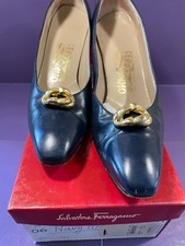 Salvatore Ferragamo Womens Shoes IN BOX Size 9 AAAA Linea Navy Pumps Embellished
