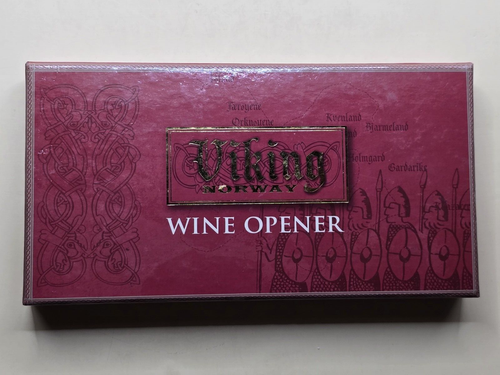 VIKING NORWAY-Wine Opener-Flag Pewter Wine Opener Corkscrew Open Box - Picture 2 of 7