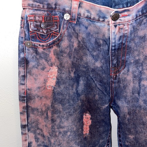 True Religion Billy Big T Shorts Mens 42 Pink Denim Distress USA - Picture 2 of 7
