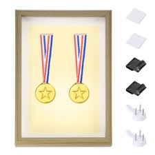 13x9" Vertical Shadow Box Frame with Push Pins Adhesive, Wood Color