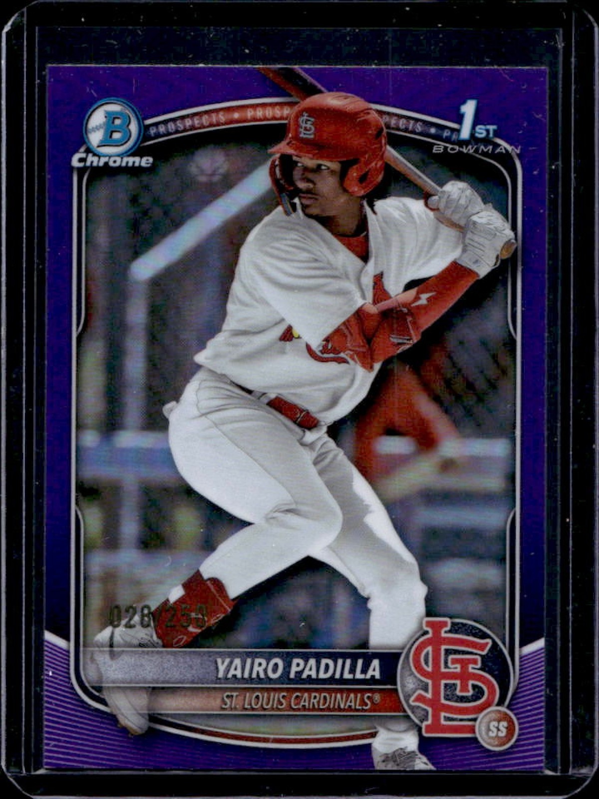 2025 Bowman Chrome Yairo Padilla Purple Refractor 1st Prospect #/250 Cardinals
