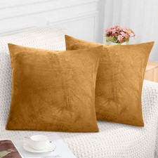 Gold Mustard Plush Velvet Cushion Covers 18 x 18 inch Double Sided Pack of 2 , 4