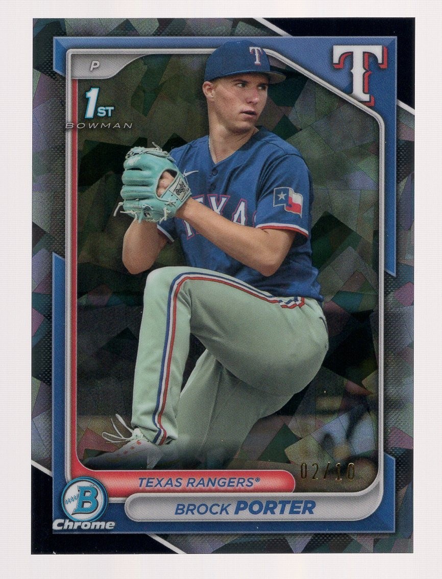 BROCK PORTER 2024 BOWMAN CHROME SAPPHIRE BLACK REFRACTOR 1ST RC #02/10 *RANGERS*