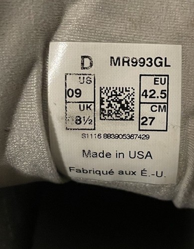 New Balance 993 Grigio Bianco MR993GL US Uomo Taglia 9D Made In USA - Foto 5 di 15