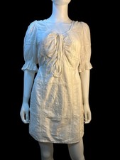Tularosa Mini Dress With Puff Sleeves & Tie Front Bridal Size S 100% Cotton EUC