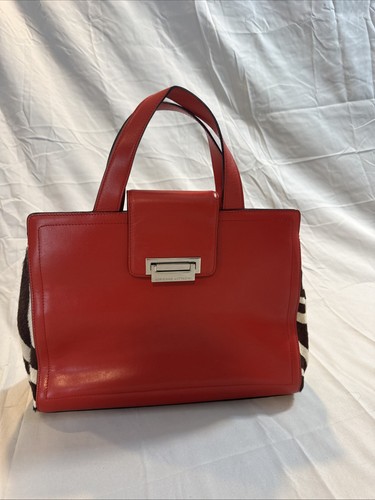Adrienne Vittadini Women’s Leather Red/ Zebra Print Handbag - Picture 1 of 19