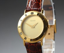 Orologio GUCCI 3000.2.L 26mm Quadrante Oro Cinturino Originale Quarzo Donna GIAPPONE Quasi Come Nuovo