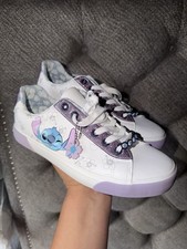 Disney Stitch Girls Glitter Floral Sneakers White Purple Soft Upper Material