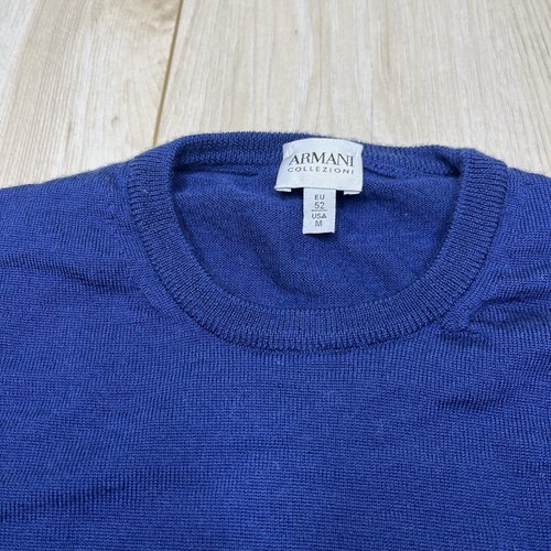 Armani Collezioni Crewneck Lightweight Sweater Logo Blue Men Medium - Picture 6 of 11