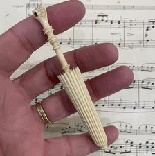 Antique French Bone Needle Case Umbrella Hand c1880