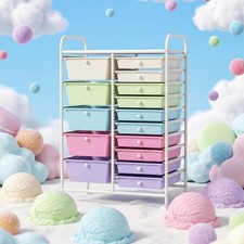 15-Drawer Rolling Storage Cart Organizer for Classroom, Office, Crafts, Mobile T