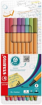 STABILO Point 88 Pastel Marking Pens Set of 8 with Comfortable Grip and Metal...