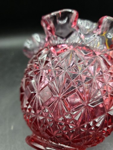 Vintage Glasvase Fenton rosa geschliffen Block Sterne Rüschenrand gestempelt - Bild 9 von 10