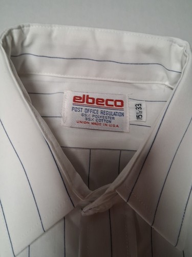 Camisa Elbeco Blanca Azul Rayas Botón Manga Larga Talla L 15 1/2-33 - Imagen 3 de 6