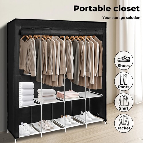 Levede Portable Clothes Closet Wardrobe Large Storage Cabinet Organiser Shelf - Picture 3 of 34