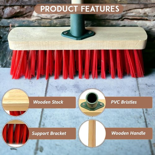 12” Outdoor Broom Sweeping Brush Heavy Duty PVC Bristles Yard Brush with Wooden - Picture 4 of 7
