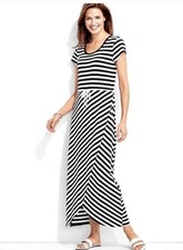 Talbots MP Black /White Stripped Short Sleeve Maxi Dress