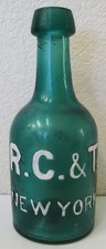 VTG 1850s TEAL R . C. & T . NEW YORK BROWN STOUT IRON PONTIL BEER BOTTLE