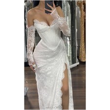 White Exquisite Lace Mermaid Wedding Dress Off The Shoulder Long Sleeves