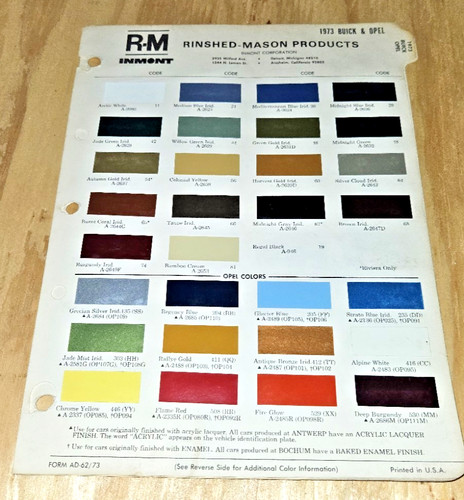 1973 Buick Paint Chips codes Sample Regal Centurion GS LeSabre Riveria Opel auto