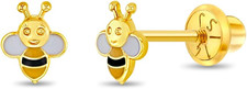 14K Yellow Gold Honey Bee Earring for Girls