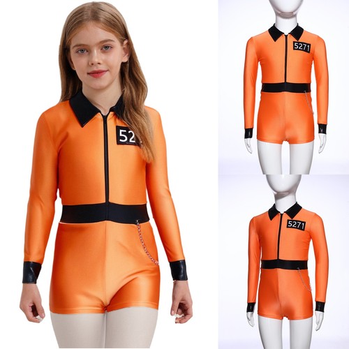 Kinder Mädchen Overall Gefangenen Kostüm Performance Uniform gestreift Umschlag Seite - Bild 4 von 20
