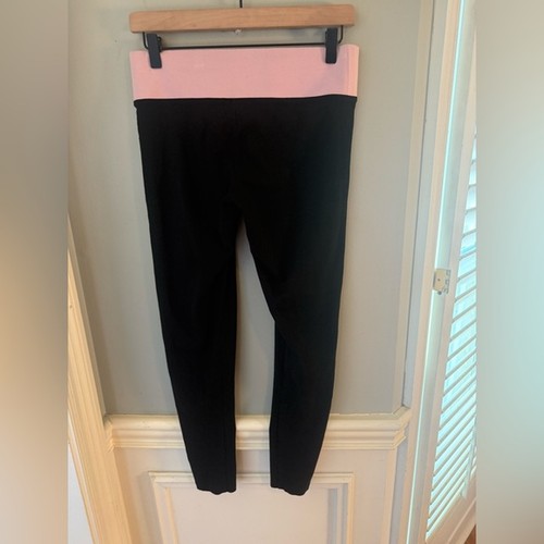 Victoria’s Secret PINK Yoga Leggings M Black Pink Waistband Glitter Logo - Picture 2 of 9