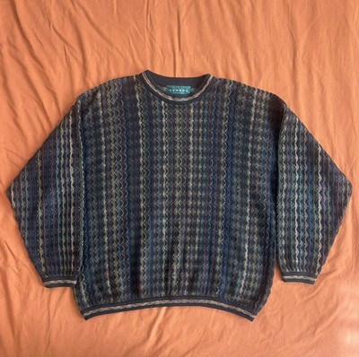 VINTAGE Tundra Knit Sweater Mens Large Black 3D Coogi Style Hip Hop Retro Canada