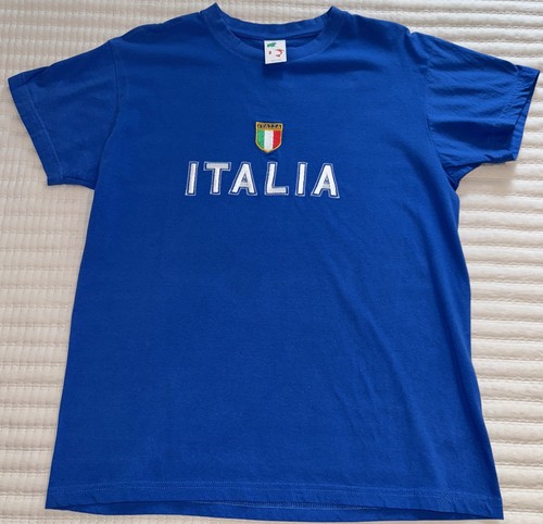 Italia Blue TShirt with embroidered flag Youth Size Large - Picture 2 of 8